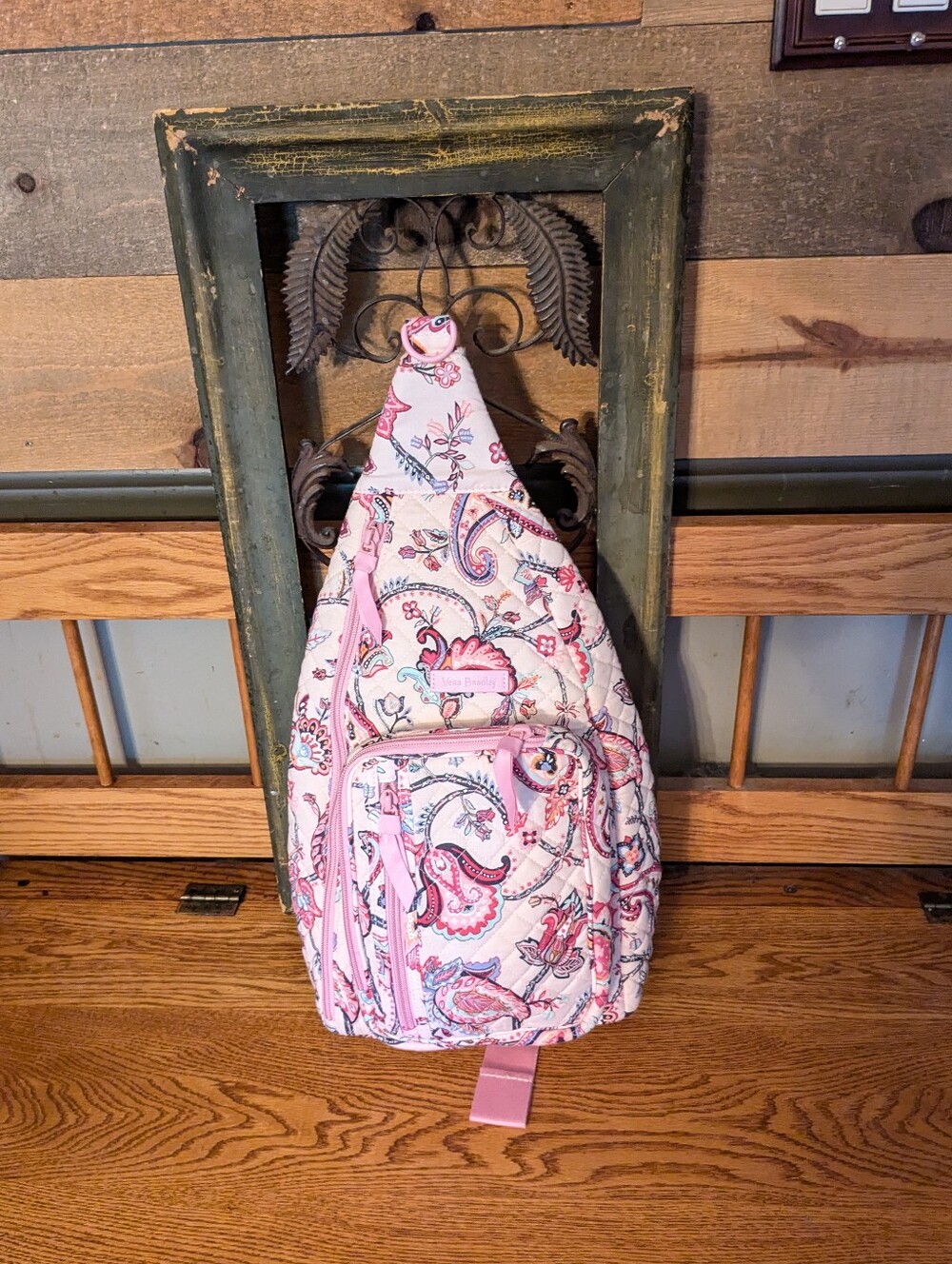 Retired Vera Bradley Felicity Paisley Pink Cotton Sling Backpack